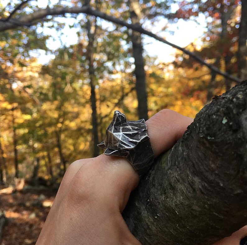 BEAR RING Sterling Silver Bear Head Geometric Statement Ring Oxidized Ring Mens Ring Unisex Jewelry Bear Jewelry Best Gift Idea VvILK image 5