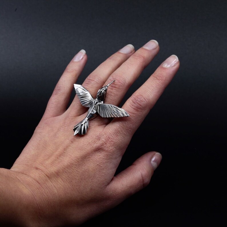 HUMMINGBIRD RING Sterling Silver 925 Geometric Ring Etsy