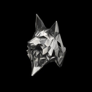 WOLF RING - Sterling Silver Geometric Wolf Head Ring- Large Statement Ring- Animal Totem- Spirit Animal- Men’s Ring- Women’s Ring- VvILK