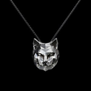 CAT PENDANT- Sterling Silver Geometric Cat Head Necklace - VvILK