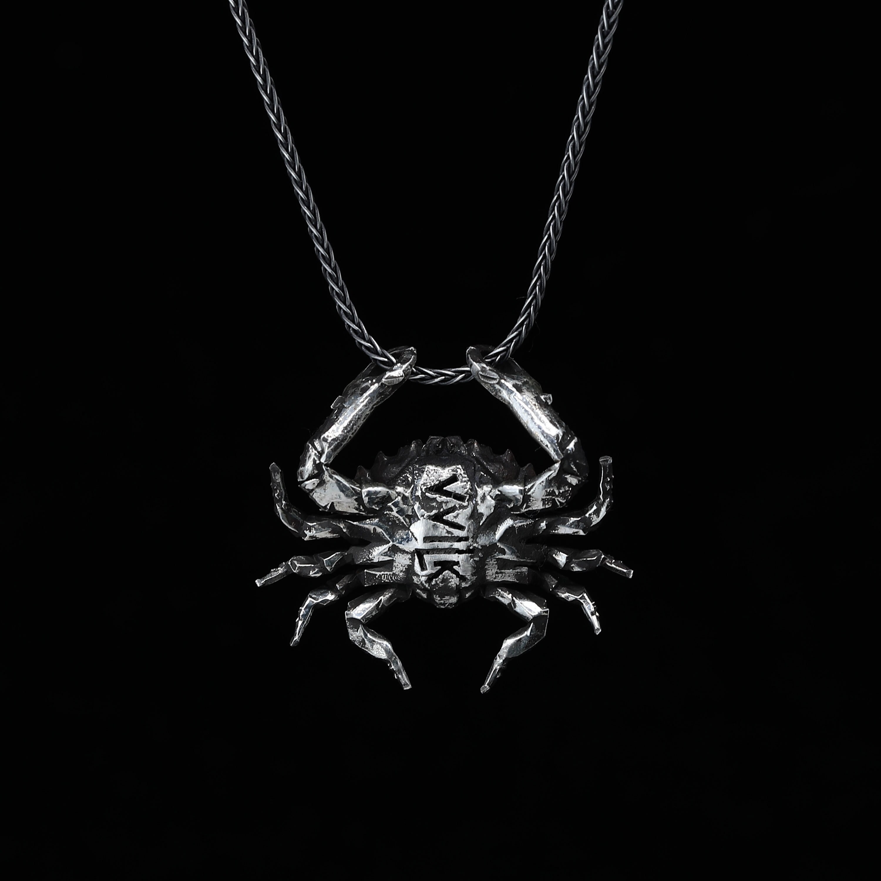 Gumbo Chain CRAB PENDANT- Sterling Silver Large Crab Charm Statement Necklace- Sea ...