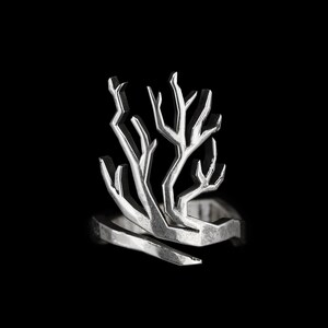 TREE BRANCH RING- Adjustable Sterling Silver Low Poly Geometric Ring- Unisex Nature Inspired Jewelry- Forest Twig Band- Gift for Her- VvILK