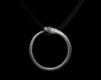 OUROBOROS PENDANT, Sterling Silver Infinity Serpent Talisman, Unisex Circular Snake Charm, Gift for Her, Snake Eating Tail Symbol- VvILK