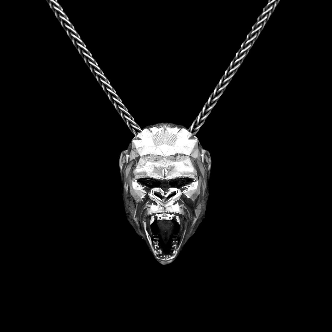 ROARING GORILLA PENDANT Sterling Silver Low Poly Geometric Etsy