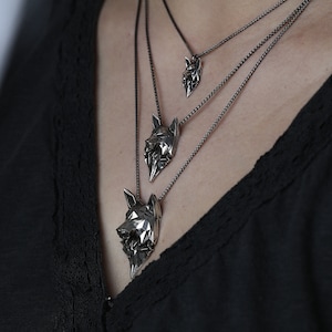 MEDIUM WOLF PENDANT- Silver Low Poly Geometric Statement Necklace- Unisex Wolf Lover Gift- Animal Totem Jewelry- Men&#39;s Pendant- VvILK