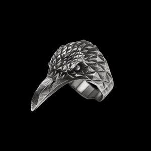RAVEN RING- Sterling Silver Crow Head Ring- Large Geometric Statement Ring- VvILK