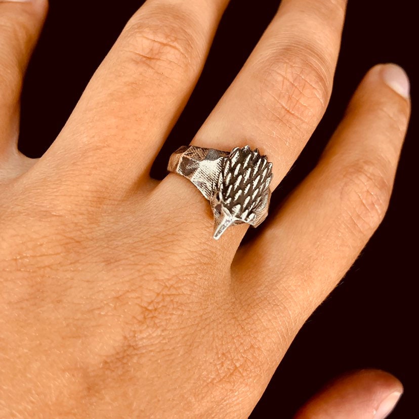 Bague Argent 925 'hérisson' - Taille 56 - État Correct Avec Marques D'usure