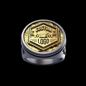 Sterling Silver Custom Signet- Motorcycle Signet Ring - Biker Accessory