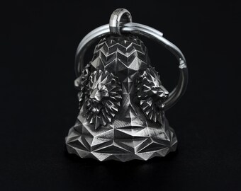 Sterling Silver Lion Guardian Bell- Motorcycle Gremlin Bell- Custom Ride Bell- Biker Lucky Charm- Biker Accessory
