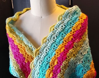 Colorful Bridal Shawl, Bright colors, Summer Shawl, Mother of the Bride Shawl, Easter, Crocheted Wrap, Christmas Gift, Women's Gift, Wrap