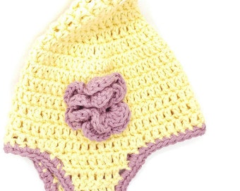 Pixie Hat for Babies, Yellow Baby Hat, Purple Crochet Hat, New Baby Shower Gift, Baby Photo Prop, Mother to Be Gift, Unisex Baby Clothing