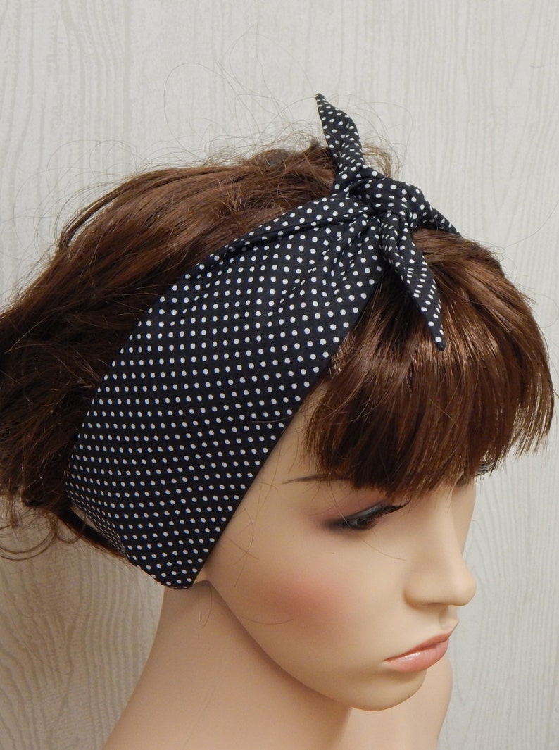 Blue and white polka dot hair scarf retro rockabilly 50/'s hair scarf wrap tie