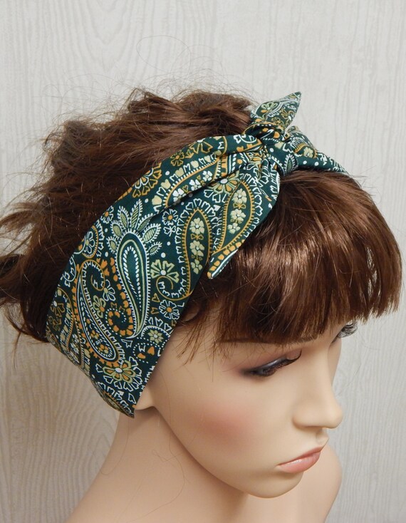 Rockabilly Tie Up Hair Scarf Paisley Print Retro Pin Up Etsy