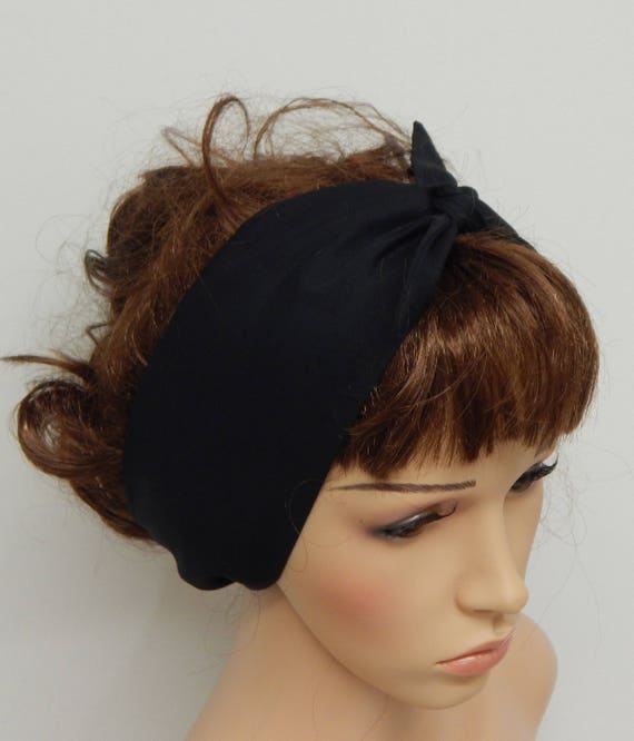 Black Rockabilly Headband Self Tie Headscarf 50 S Head Etsy