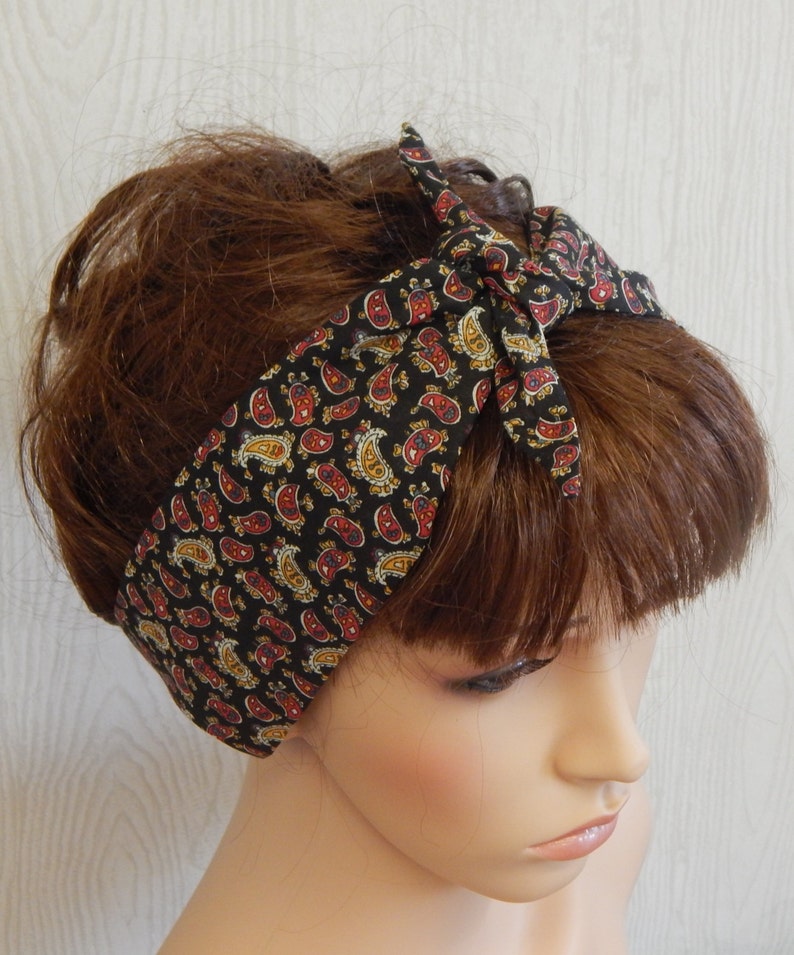 Retro Cotton Self Tie Hairband Womens Headband Paisley Print Etsy