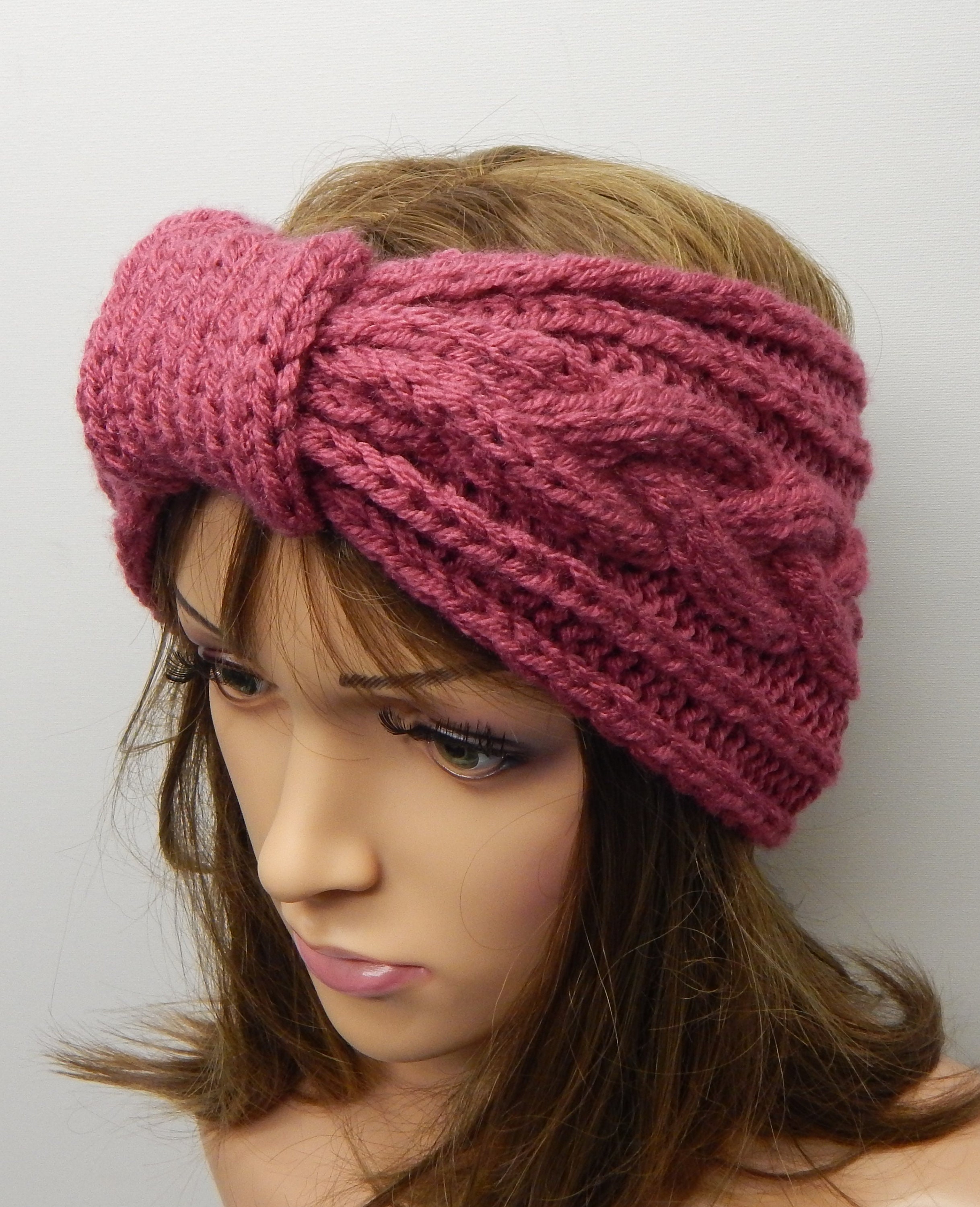 Hand knit women headband knitted turban headband hot pink Etsy