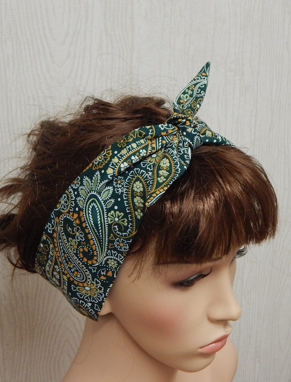 Dark Teal Rockabilly Head Wrap Pin up Headband Ladies Hair Tie Head Scarf