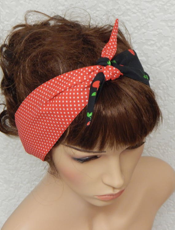 Black self tie headband retro pin up 50/'s hair scarf rockabilly head scarf gift
