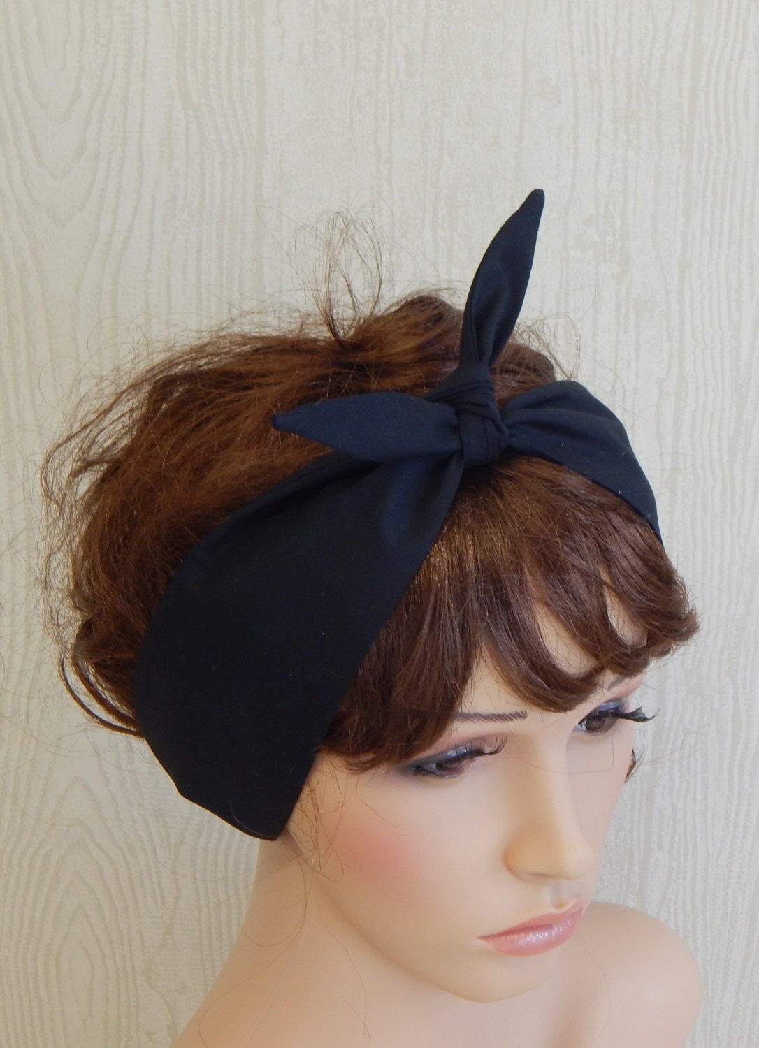 Retro Headband Black Headbands Tie Up Head Wrap Self Tie Etsy
