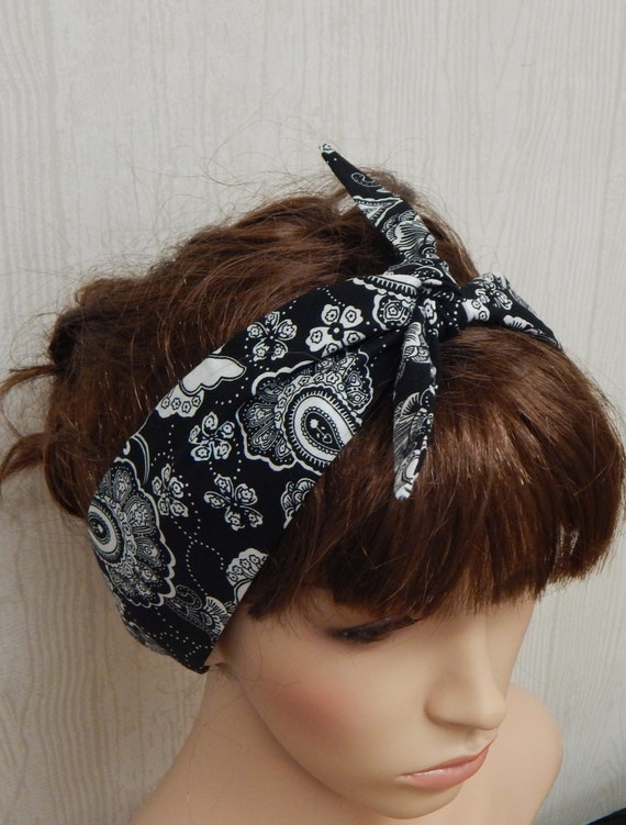 Retro Cotton Self Tie Headband Rockabilly Black And White Etsy