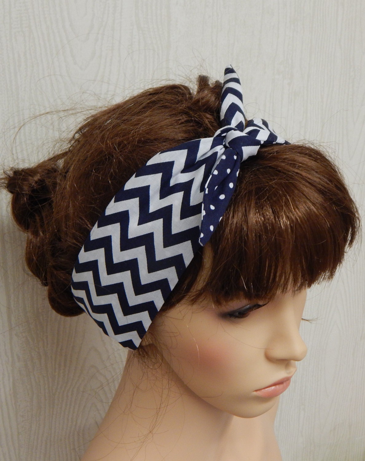 Retro style tie up headband reversible self tie head scarf Etsy