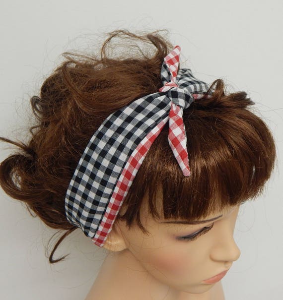 Self Tie Rockabilly Headband Reversible Pin Up Hair Band Etsy