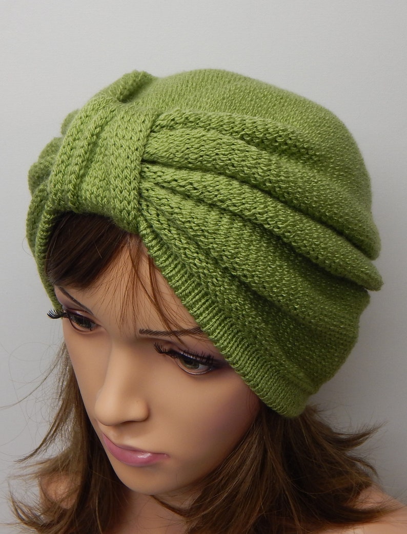 full turban hat Knit turban hat gift idea women hat knit beanie warm head wear handmade turban green winter hat knitted women/'s hat