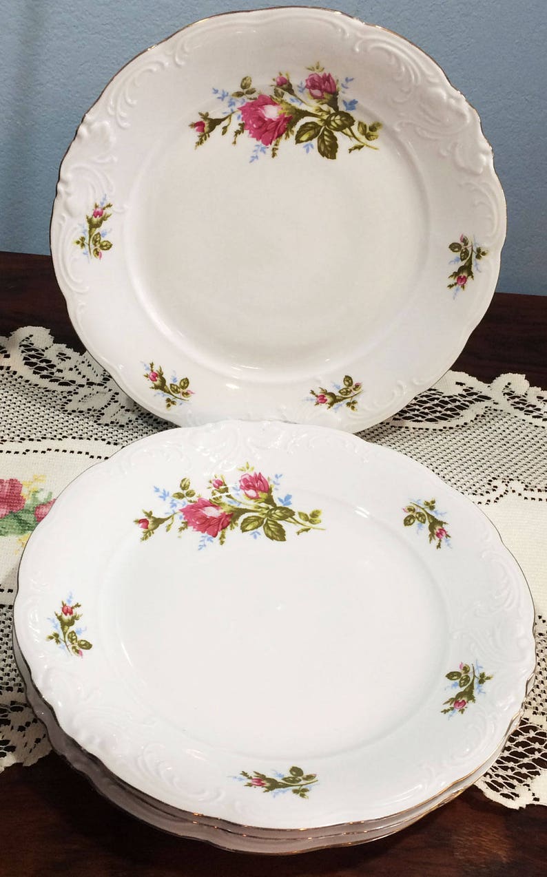 WAWEL Dinner Plates Made in Poland Fine China Large Moss Rose Etsy