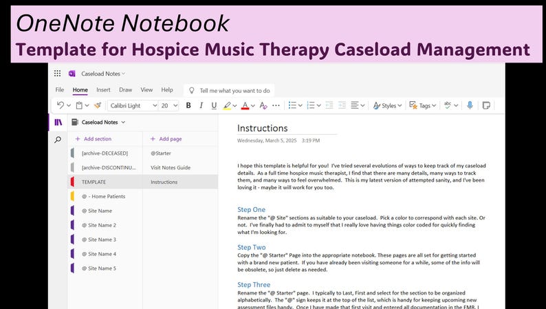 Onenote Template for Hospice Music Therapy Caseload Management - Etsy