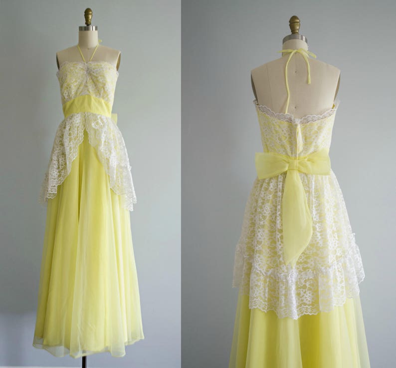 Vintage Bohemian Beach Wedding Dress 1970s Yellow Chiffon Etsy