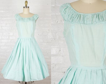 1960s aqua blue cotton dress . vintage 60s summer dress . x small small