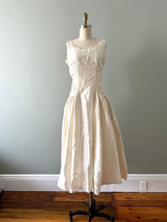 Filipa 1950s ivory shantung tea length gown . vin… - image 4