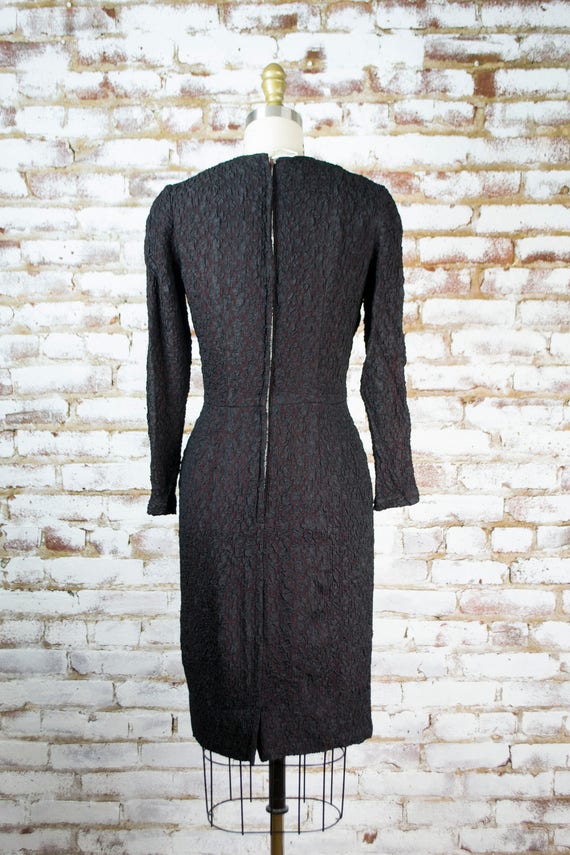 50s black rayon dress . vintage 1950s pin up penc… - image 3