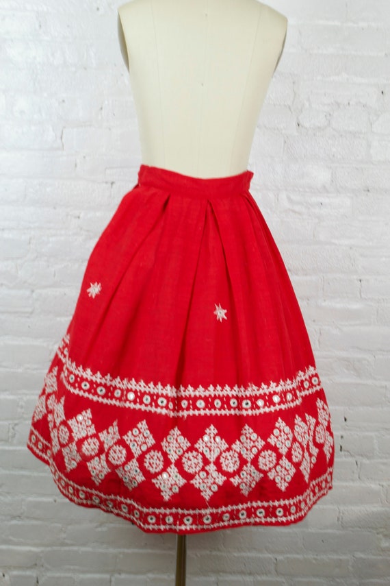 1950s skirt . vintage 50s rockabilly circle red m… - image 3