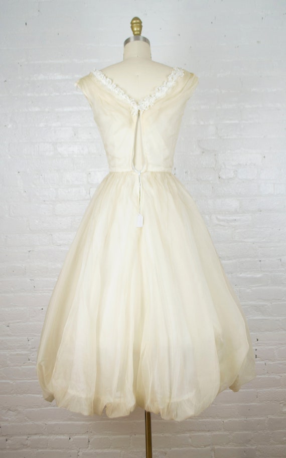 Emma Domb 1950s tea length silk chiffon ecru wedd… - image 5