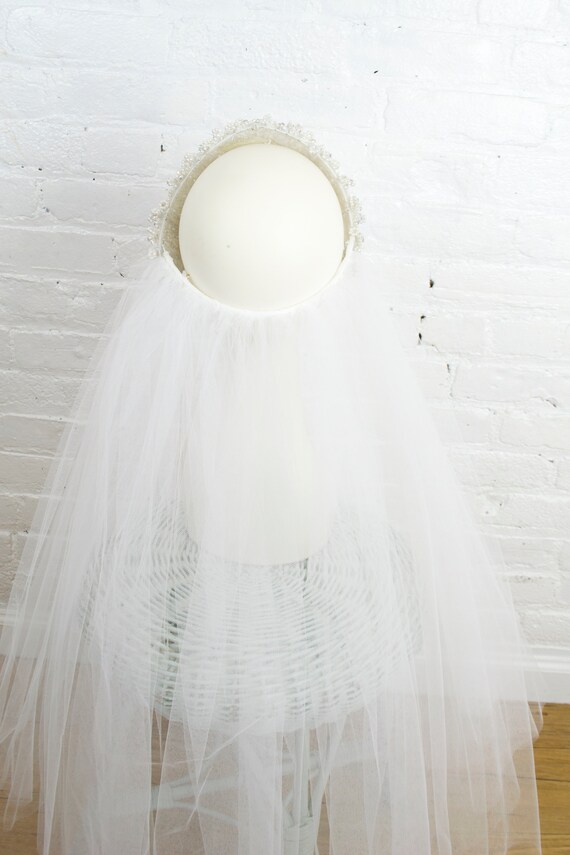 vintage tulle veil with pearl and crystal bridal … - image 3