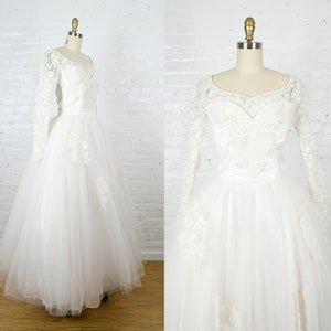 Lucia 1950s tulle and lace applique wedding gown . vintage 50s ballgown wedding dress . medium
