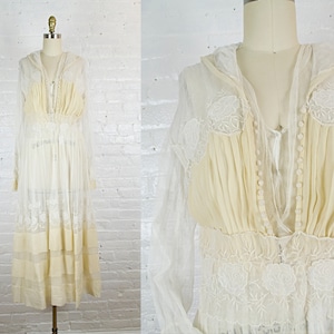 Abbey 1910 ecru silk embroidered wedding gown . vintage Edwardian dress . small image 1