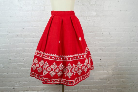 1950s skirt . vintage 50s rockabilly circle red m… - image 6