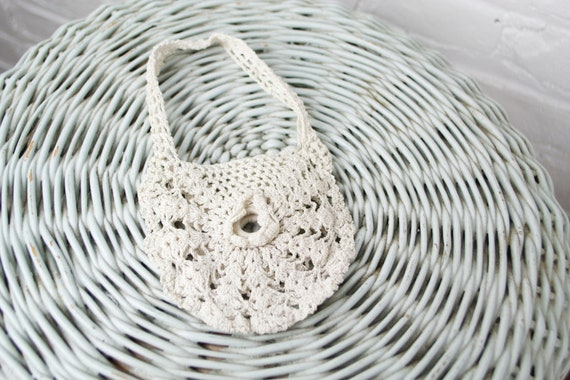 Antique white crochet small bag . 1910s small coi… - image 3