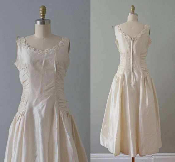 Filipa 1950s ivory shantung tea length gown . vin… - image 1