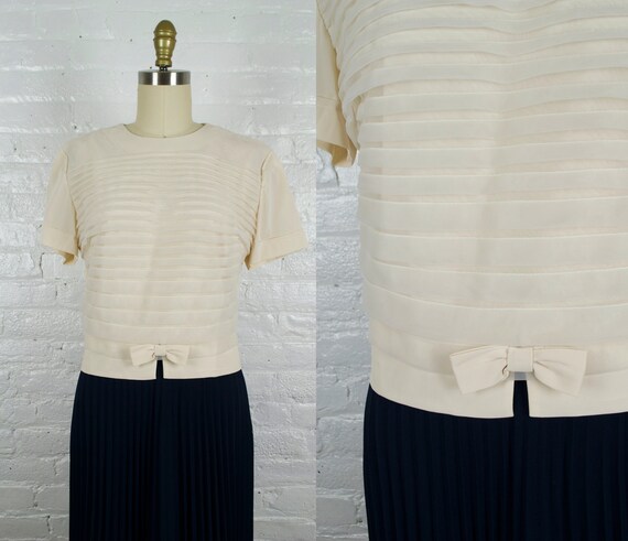 1950s nude cream nylon blouse .  pleated 50s back… - image 1