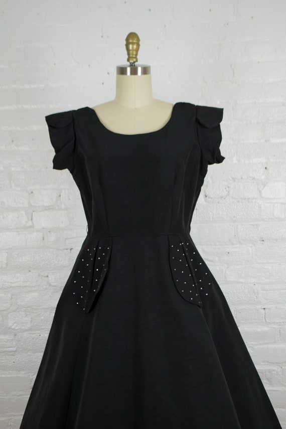 1950s dress . vintage 50s black faille party cock… - image 4