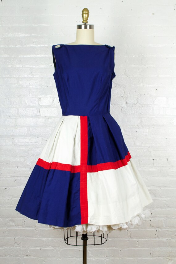 1960s blue red and white dress . 50s style cotton… - image 5