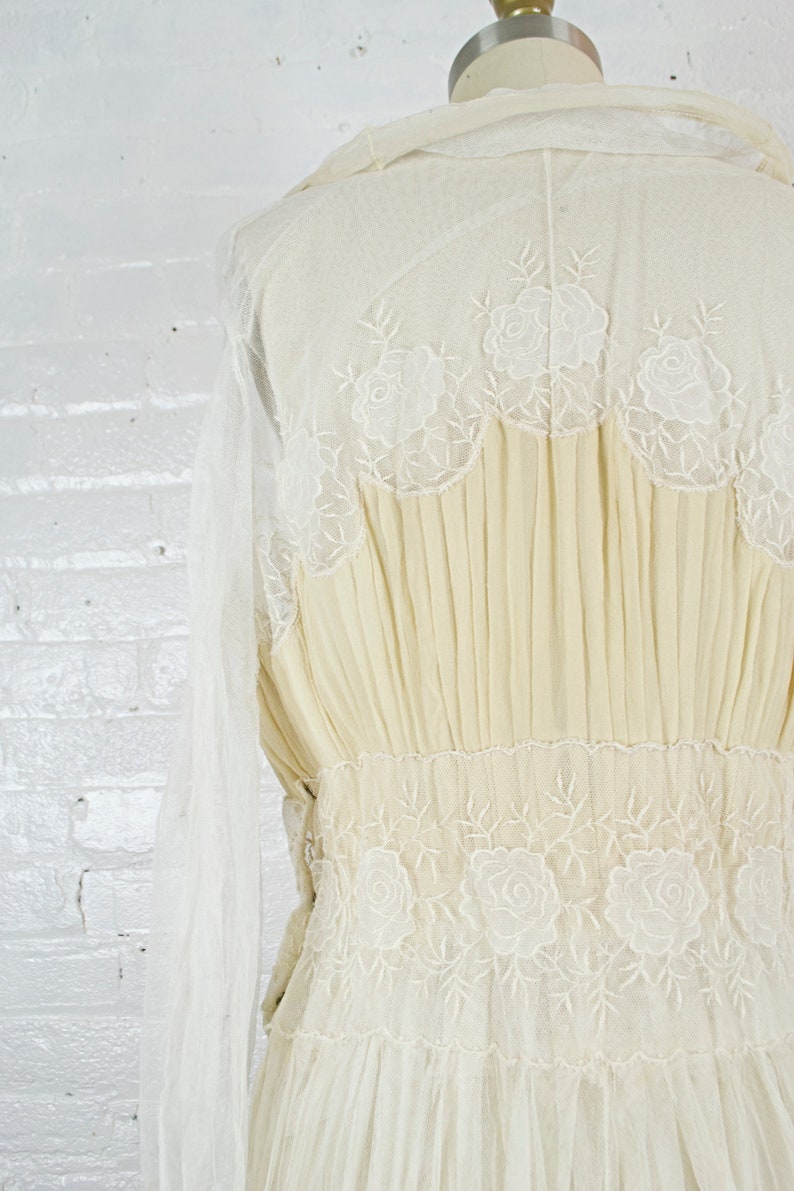 Abbey 1910 ecru silk embroidered wedding gown . vintage Edwardian dress . small image 6