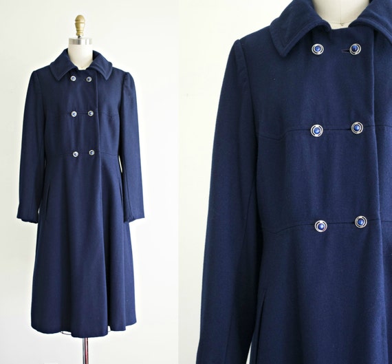 1970s vintage wool coat . 70s navy blue princess … - image 1