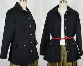 1980s black knit jacket . vintage 80s textured light short coat .  medium