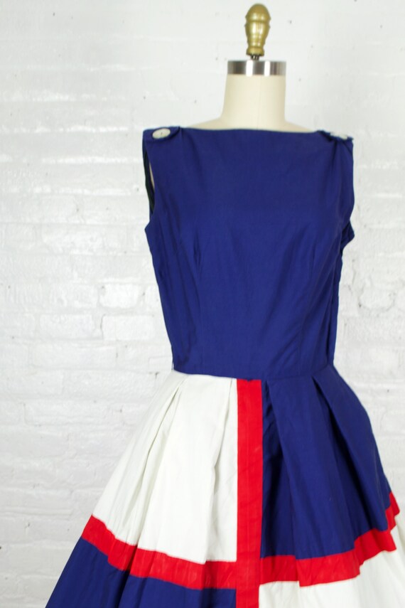 1960s blue red and white dress . 50s style cotton… - image 2