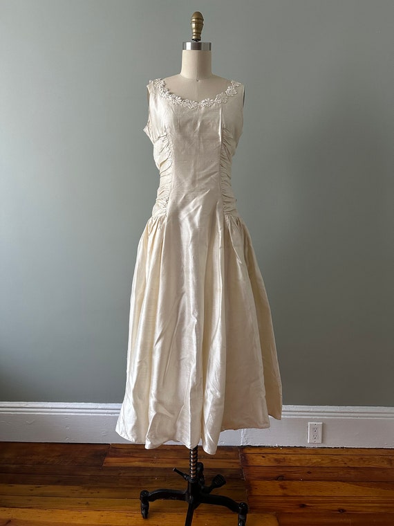 Filipa 1950s ivory shantung tea length gown . vin… - image 5