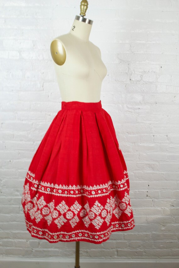 1950s skirt . vintage 50s rockabilly circle red m… - image 2